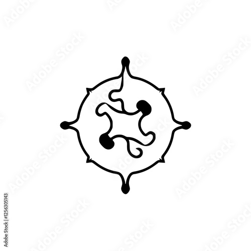 Black and White abstract emblem with dark shading on a white background.