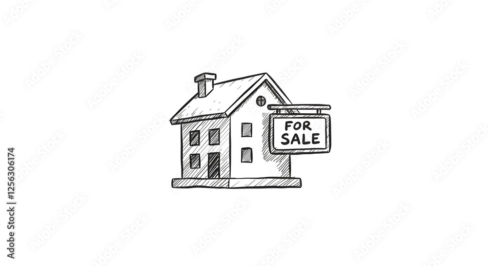 House for Sale Sketch Illustration Real Estate Concept Art. Generative AI House for Sale Sketch Illustration Real Estate Concept Art. Generative AI