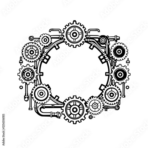 Steampunk-Style Gears and Cogs: A Circular Frame of Mechanical Parts