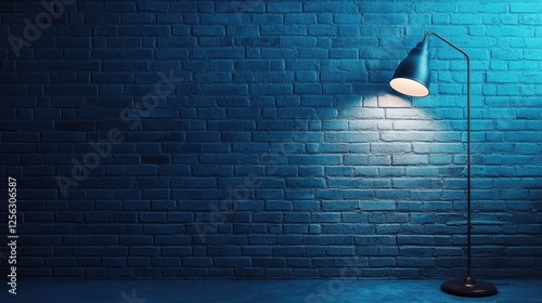 Blue brick wall floor lamp architecture. photo