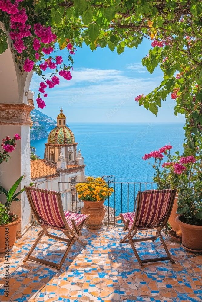 Fototapeta premium view of Positano town - famous old italian resort at summer day, Italy,