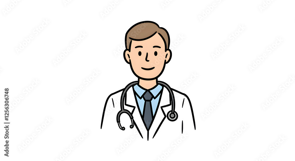 Cartoon Doctor Illustration Smiling with Stethoscope and Lab Coat. Generative AI Cartoon Doctor Illustration Smiling with Stethoscope and Lab Coat. Generative AI