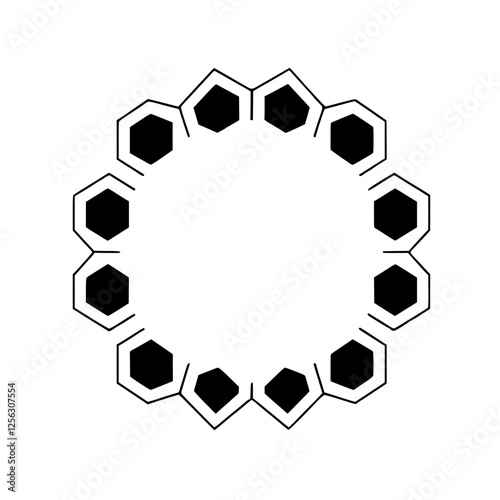 Minimalist geometric ring of dark grey hexagons.