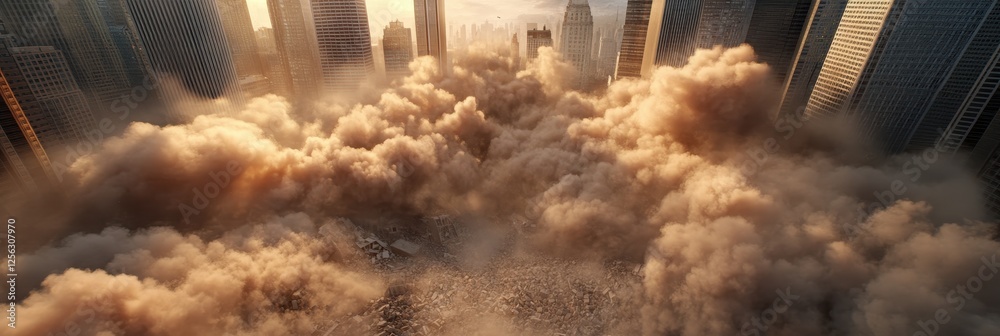 Fototapeta premium Dramatic earthquake impact in urban skyscraper landscape