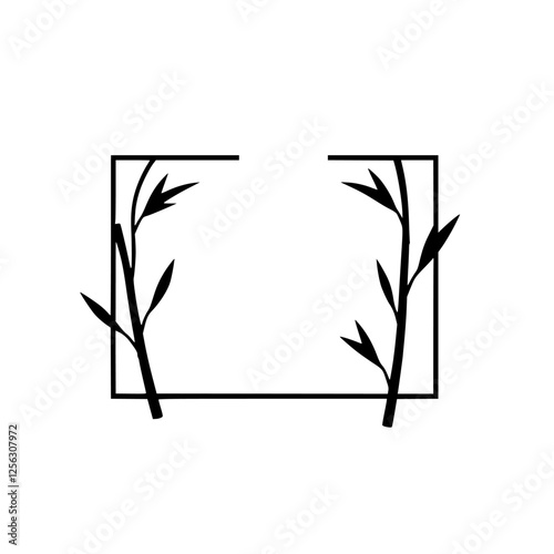 Bamboo frame with bamboo stems and leaves, minimalistic, in a simple, clean, and elegant composition.