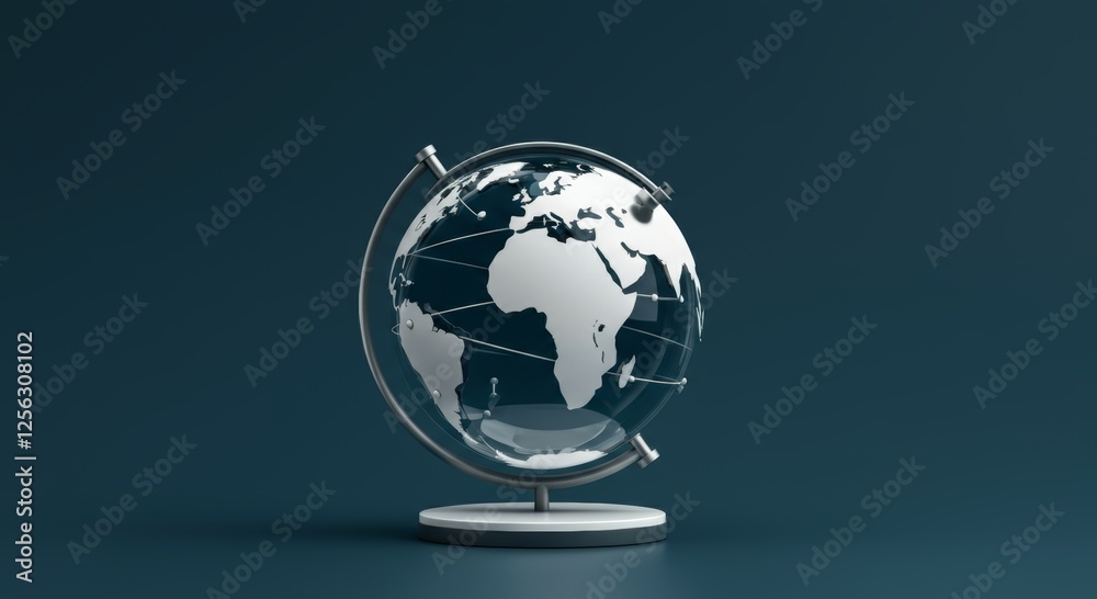 Minimalist white globe on dark teal background with Africa front view Minimalist white globe on dark teal background with Africa front view