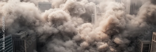 Dramatic earthquake impact on urban skyscrapers photo