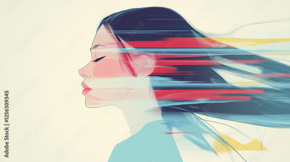 Asian woman profile with motion blur and copy space