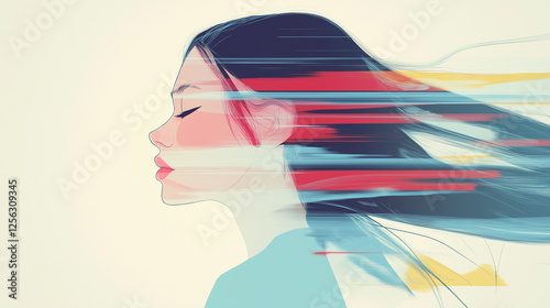 Obraz na płótnie Asian woman profile with motion blur and copy space w salonie