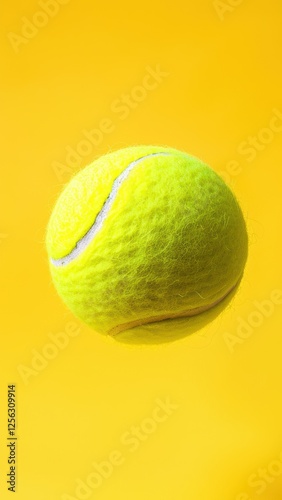 Vibrant Yellow Tennis Ball Suspended Against Bright Yellow Backgrounds and Textures photo