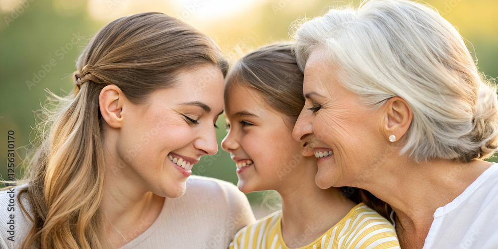 mom and daughter Three generations of women, a grandmother, mother, and daughter, share a joyful moment together, smiling and embracing in a warm, lush outdoor setting. mom and daughter Three generations of women, a grandmother, mother, and daughter, share a joyful moment together, smiling and embracing in a warm, lush outdoor setting.
