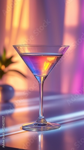 Wallpaper Mural Martini glass with a vibrant, gradient-colored cocktail reflecting warm and cool tones, set against a glowing, modern background Torontodigital.ca