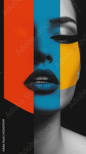 Obraz na płótnie Face of woman with color blocks and text space w salonie