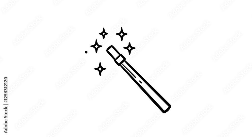 Simple Black and White Magic Wand Illustration with Sparkling Stars. Generative AI Simple Black and White Magic Wand Illustration with Sparkling Stars. Generative AI