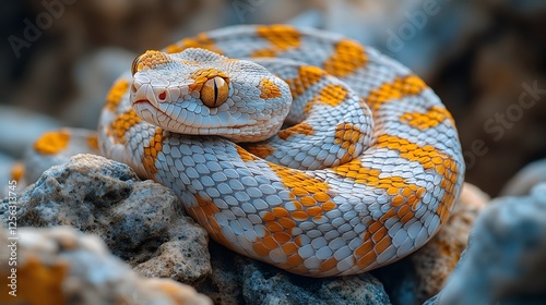 Macro Photography of Gaboon Viper Camouflage Among Rocks and Nature's Colors photo