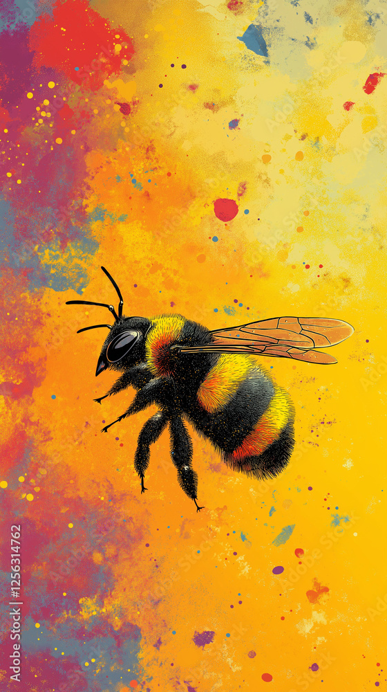 Bumblebee on a colorful background with text space
