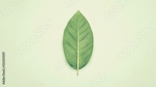 Single green leaf on pale background, nature design