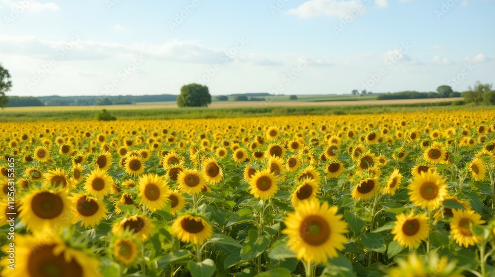 Vibrant Field of Sunflowers Under a Clear Blue Sky in Summer Vibrant Field of Sunflowers Under a Clear Blue Sky in Summer