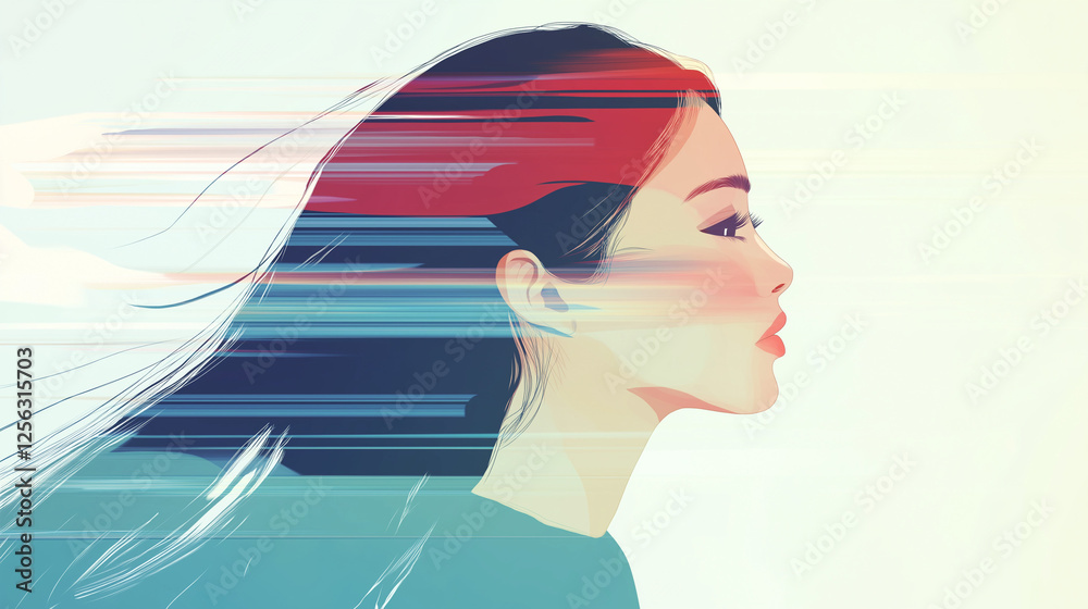 Profile of woman with motion blur and copy space
