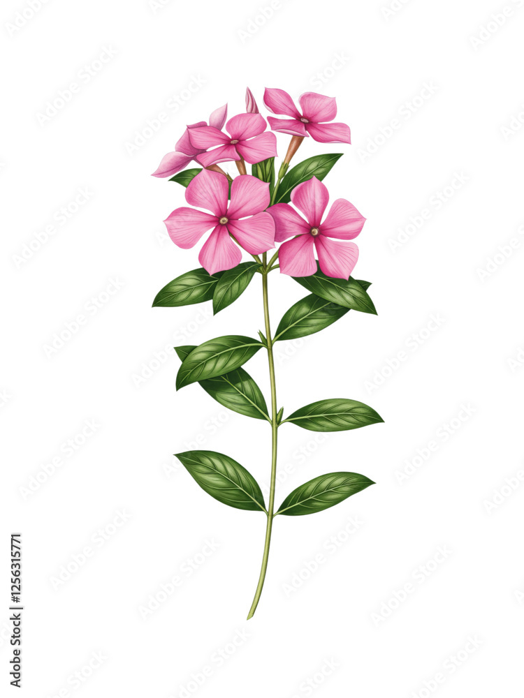 Fototapeta premium Delicate Pink Flowers and Green Leaves