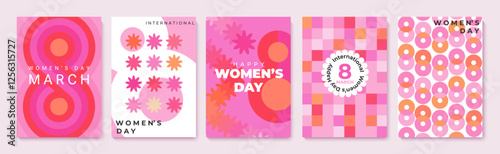 Set bright flyers for International Women's Day in pink colors. Greeting cards for March 8, holiday patterns.Festive templates for International Women's Day,holiday graphic design. Vector illustration