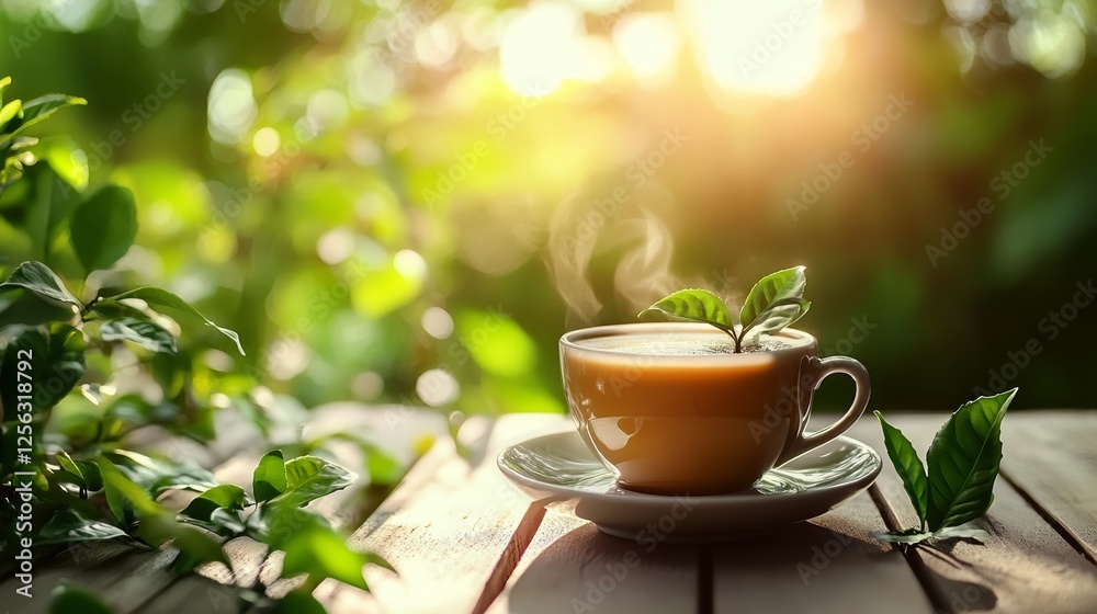Start Your Day With a Comforting Cup of Coffee on Wooden Table Surrounded by Morning Light Start Your Day With a Comforting Cup of Coffee on Wooden Table Surrounded by Morning Light