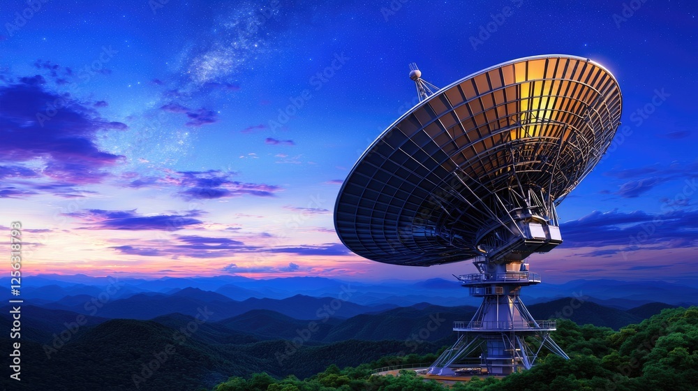 Exploring satellite communication systems mountainous region technology showcase scenic environment upward perspective innovation Exploring satellite communication systems mountainous region technology showcase scenic environment upward perspective innovation