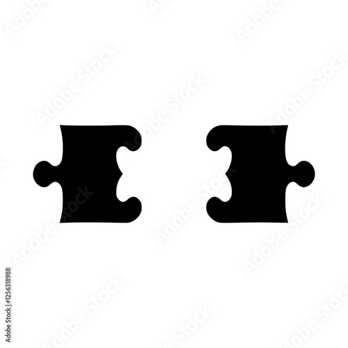 Isolated black puzzle pieces, separated by a hairline gap, in contrast with a white background.