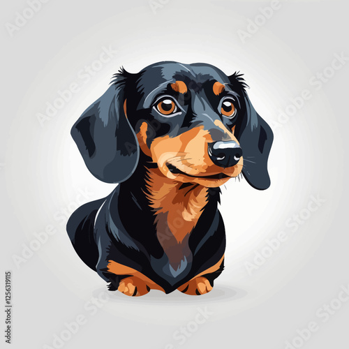 3D Dachshund dog, white background, vector illustration.	
