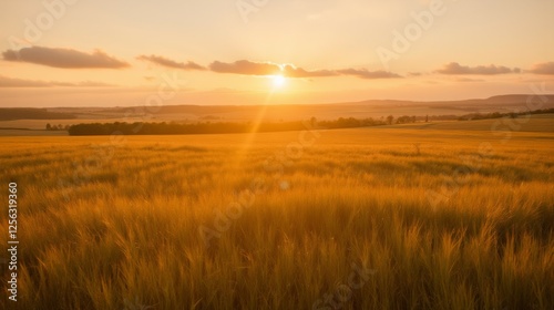 Golden Wheat Field Under Vibrant Sunset with Beautiful Sky Colors