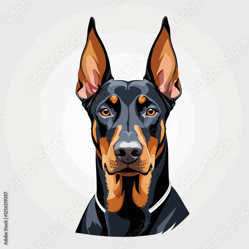 3D Doberman dog, white background, vector illustration.	
