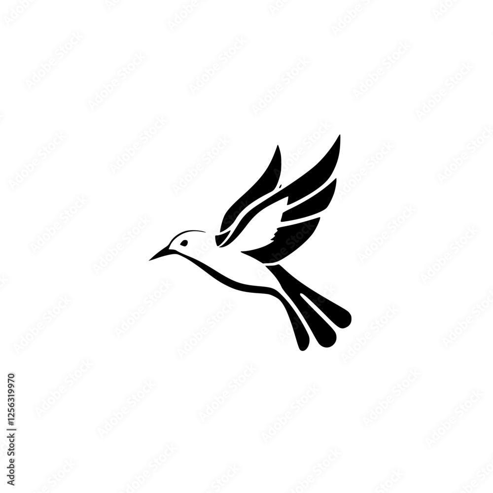 Obraz premium Minimalist black and white illustration of a bird in flight, sleek and modern.
