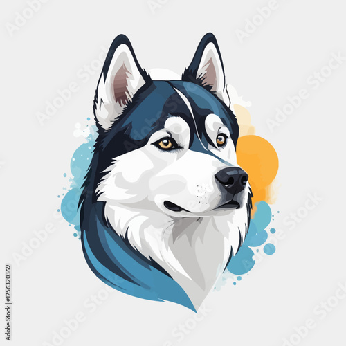 3D Siberian husky, white background, vector illustration.	
