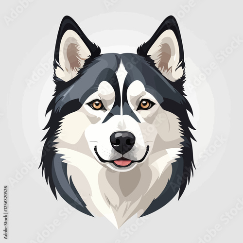 3D Siberian husky, white background, vector illustration.	
