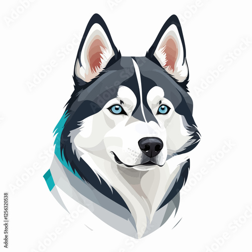 3D Siberian husky, white background, vector illustration.	
