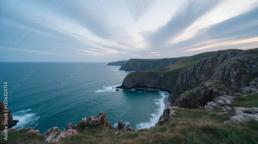 Serene Coastal Landscape under Soft Horizon Lights at Dusk Serene Coastal Landscape under Soft Horizon Lights at Dusk