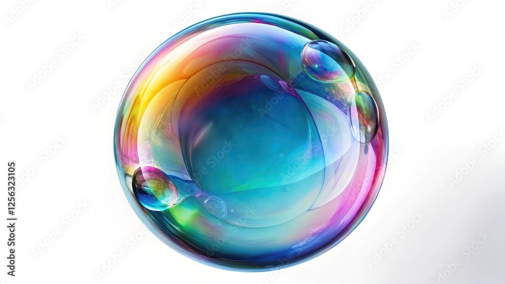 Iridescent Soap Bubble on White Background Iridescent Soap Bubble on White Background