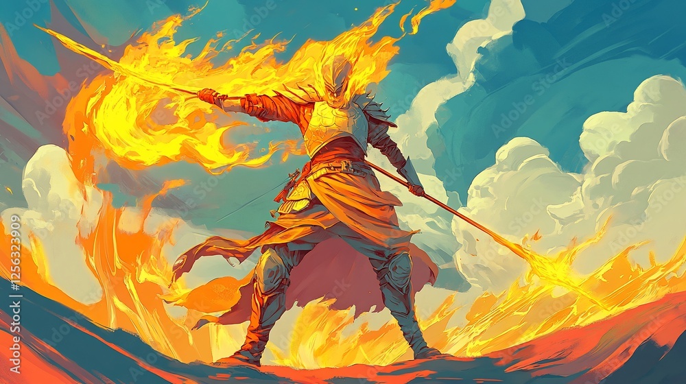Fiery Warrior: A Digital Painting of a Blazing Knight Fiery Warrior: A Digital Painting of a Blazing Knight