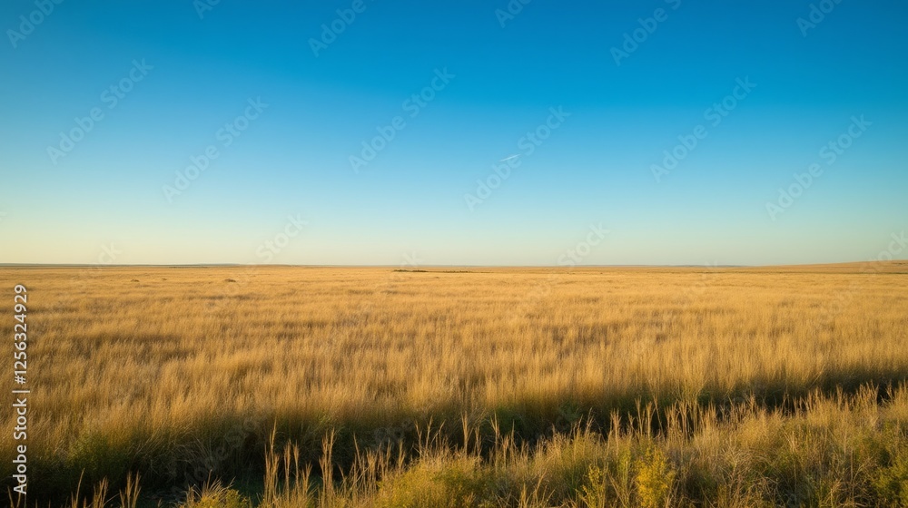 Golden Grassy Field Under Clear Sky Expansive Landscape Nature Golden Grassy Field Under Clear Sky Expansive Landscape Nature