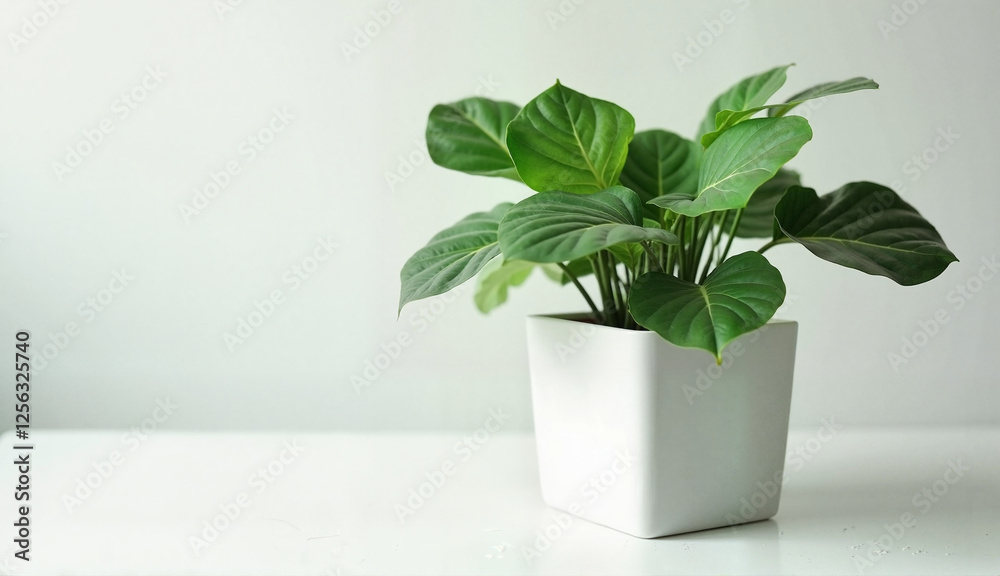 Fiddle leaf fig in a square pot on a white table with soft background and copy space Fiddle leaf fig in a square pot on a white table with soft background and copy space
