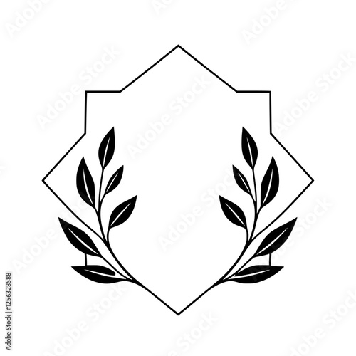 Geometric frame of leaves with a black and white leaf like.
