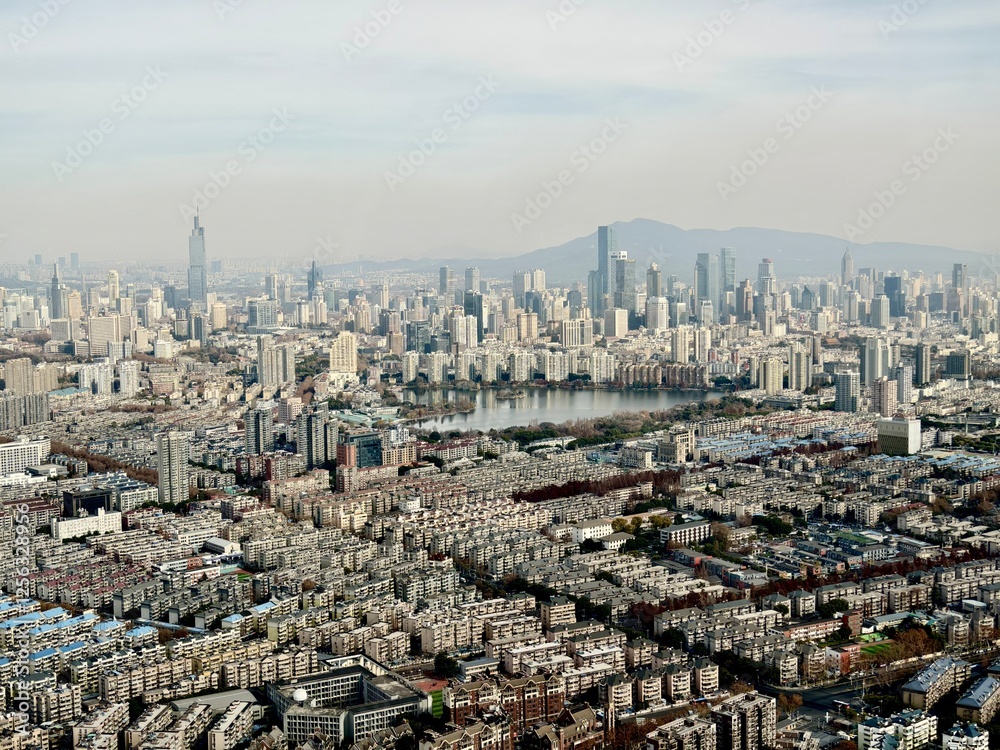 Obraz premium The cityscape and aerial view of Nanjing city, Jiangsu, China