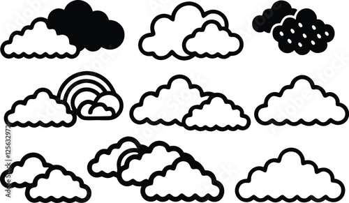 PriCollection of Simple Cloud Icons Weather, Nature, Sky Symbols