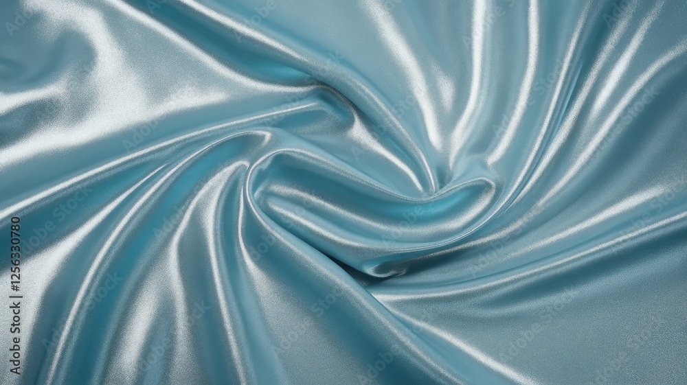 Obraz premium A close-up of luxurious turquoise satin fabric, showcasing its smooth texture and lustrous sheen, perfect for fashion and interior design.