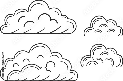 Four Simple Cloud Shapes Line Art, Weather Icons, Design Elements