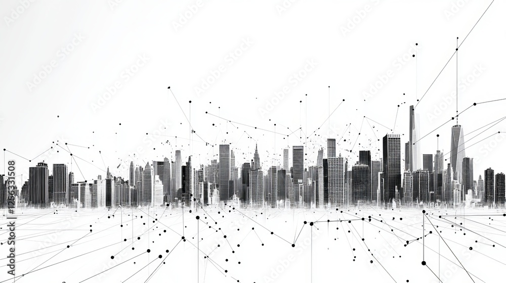 Obraz premium City technology uses lines and dots to link the city in a unique way. It shows a city using the latest technology.