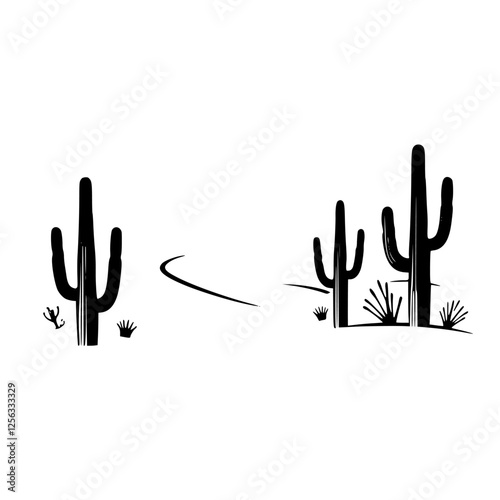 Desert cactus illustration on white with path and minimalist style