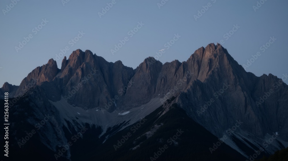 Majestic Rocky Mountains at Dusk Under a Clear Blue Sky Majestic Rocky Mountains at Dusk Under a Clear Blue Sky
