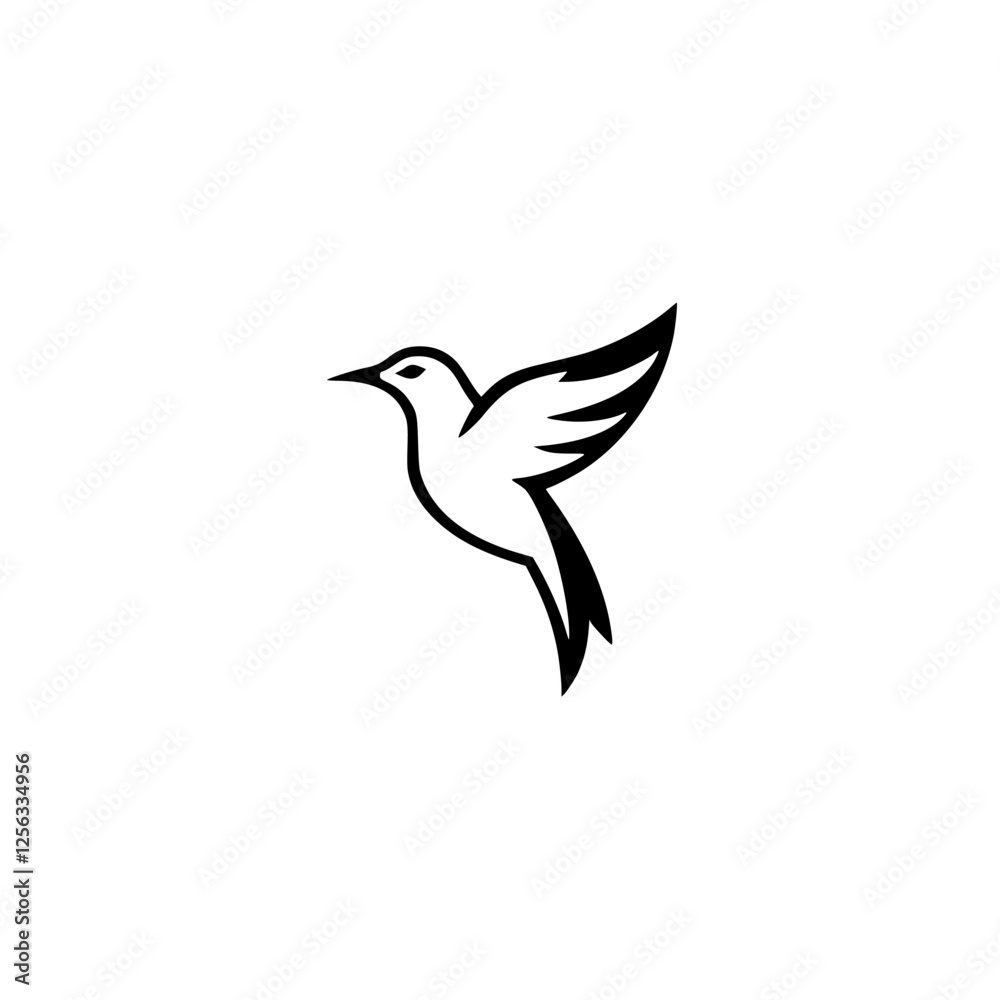Fototapeta premium Hummingbird Silhouette: A minimalist illustration depicting a hummingbird's flight in a clean, clean white background.