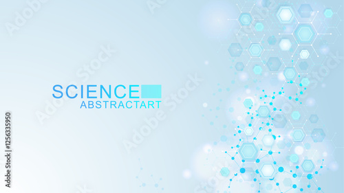 Structure molecule and communication. Dna, atom, neurons. Scientific concept for your design. Connected lines with dots. Medical, technology, chemistry, science background. Vector illustration